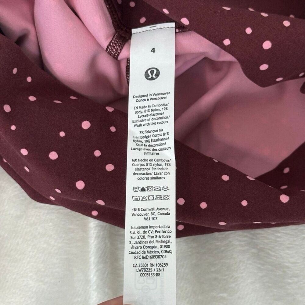 NWT 4 Align 4” No Line High-Rise Yoga Short Heart Dot Burgundy Lululemon - Picture 5 of 6